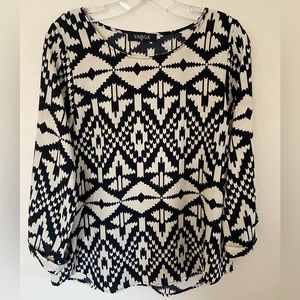 Black and white long sleeve Varga blouse